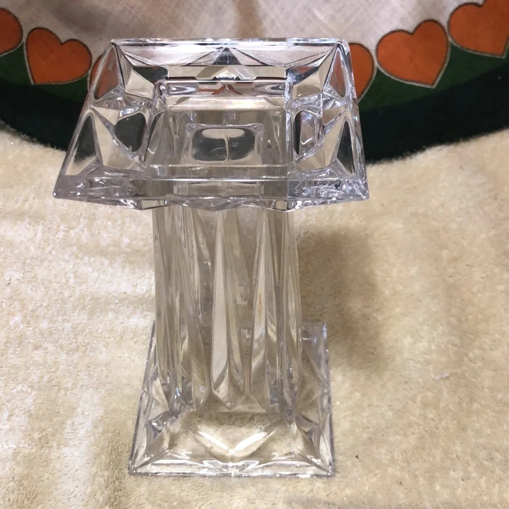 Vintage Heavy Cut Glass Pedestal Candle Holder/Vase, Reversible 7x4”